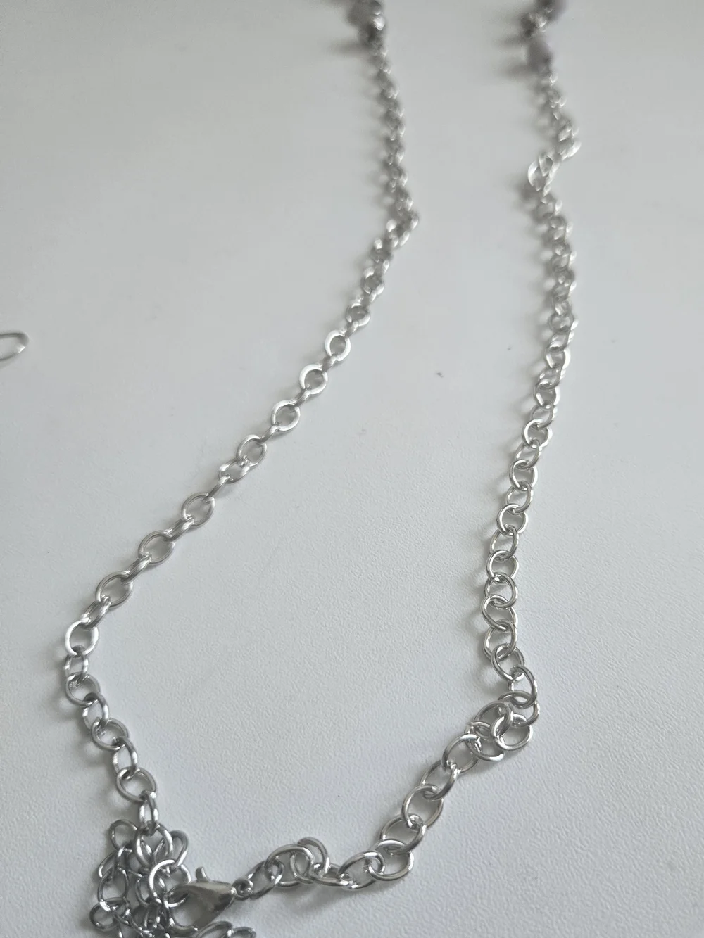 Silver and White Bead Necklace with Matching Earrings